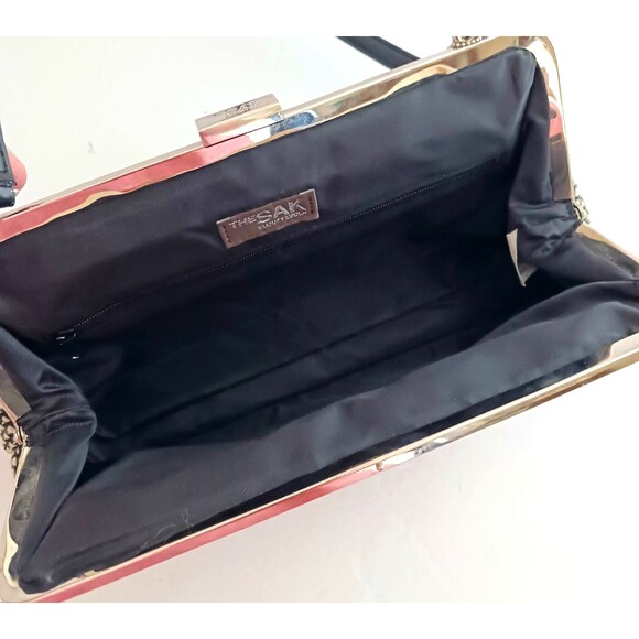 The Sak Elliott Luca Blk/White Tweed Top Handle Shoulder Bag Snap Lock Bow Trim - Picture 10 of 11